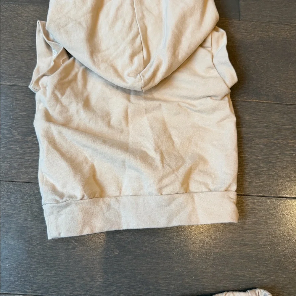 Tan Hoodie and Shorts Set with Checkered Detail